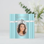 かわいらしティール(緑がかった色)ブルー写真キンセアニェラ 招待状 (スタンド正面)