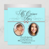 かわいらしティール（緑がかった色）ブルー写真キンセアニェラ 招待状 (正面/裏面)