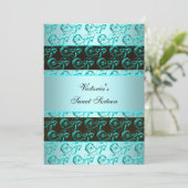かわいらしティール(緑がかった色)ブルー旋回Sweet sixteen 招待状 (スタンド正面)