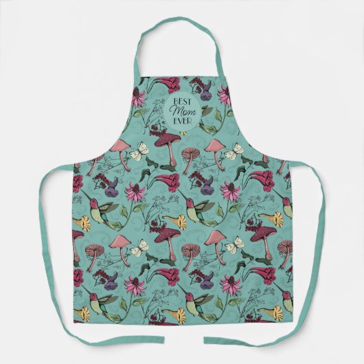 かわいらしティール（緑がかった色）マ最高のマEver Photo Hummingbird エプロン (正面)