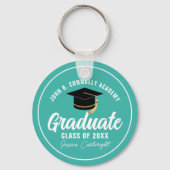かわいらしティール(緑がかった色)卒パーソナライズされた業授与 キーホルダー (正面)
