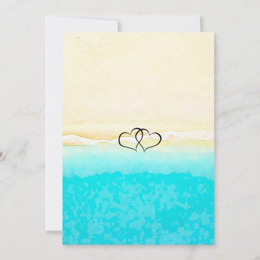 かわいらしティール(緑がかった色)海ショアビーチをテーマ結婚にした 招待状 (裏面)