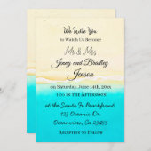 かわいらしティール(緑がかった色)海ショアビーチをテーマ結婚にした 招待状 (正面/裏面)