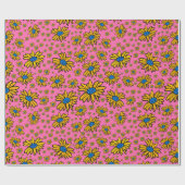 かわいらしデイジーイエローブルーピンク ラッピングペーパー (フラット)