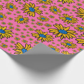 かわいらしデイジーイエローブルーピンク ラッピングペーパー (角)
