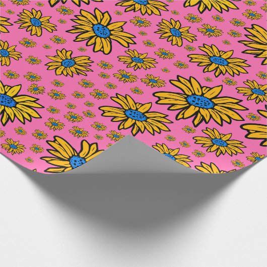 かわいらしデイジーイエローブルーピンク ラッピングペーパー (角)