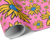 かわいらしデイジーイエローブルーピンク ラッピングペーパー (ロールコーナー)