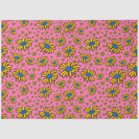 かわいらしデイジーイエローブルーピンク 薄葉紙 (正面)
