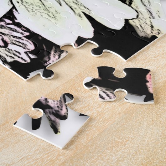 かわいらしデイジーフラワーブラックモノグラムファミリー結婚ズ ジグソーパズル (側面)