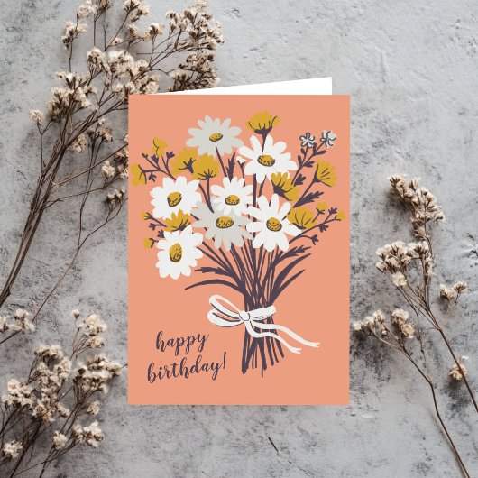 かわいらしデイジーブーケカスタムスケッチハッピーバースデー カード