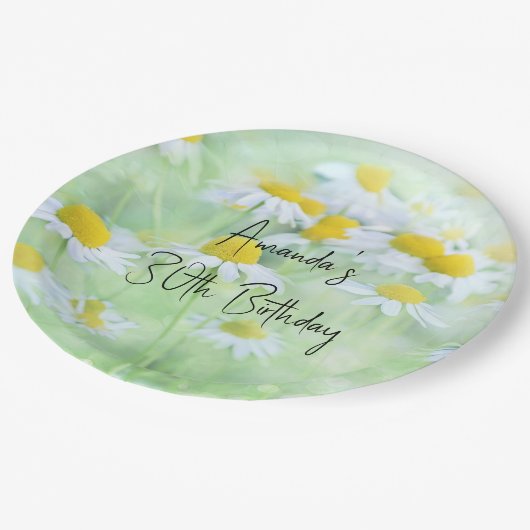 かわいらしデイジー写真誕生日 ペーパープレート (アングル)