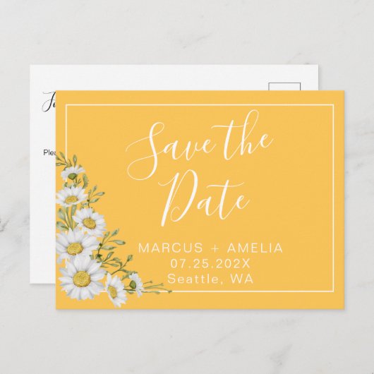 かわいらしデイジー日付QRコードの保存 案内ポストカード (正面/裏面)