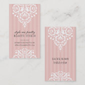 かわいらしデザインシンプルフローラ白淡い色の桃灰色 名刺 (正面/裏面)