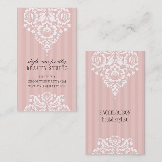 かわいらしデザインシンプルフローラ白淡い色の桃灰色 名刺 (正面/裏面)