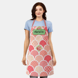 かわいらしデザインlモノグラムのレトロパターンlピンク エプロン