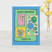 かわいらしドードルアート3つの植物，誕生日パーソナライズされた, カード (黄色い花)