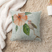 かわいらしハイビスカスと可愛い鳥装飾用クッション クッション (ブランケット)