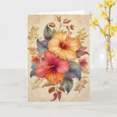 かわいらしハイビスカス水カラーイラストレーショングリーティング カード (黄色い花)