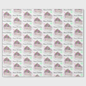 かわいらしハッピーバースデー |お誕生日ケーキ花 ラッピングペーパー (フラット)