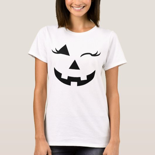 かわいらしハロウィーンのカボチャのちょうちんガーリーパンプキン顔ハロウィーン Tシャツ (正面)
