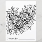 かわいらしハートと花 | カラーリングページ (正面)