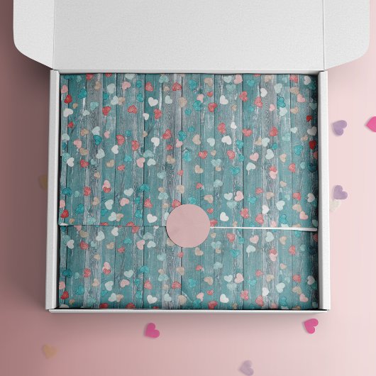 かわいらしハートオン素朴ブルーウッド 薄葉紙