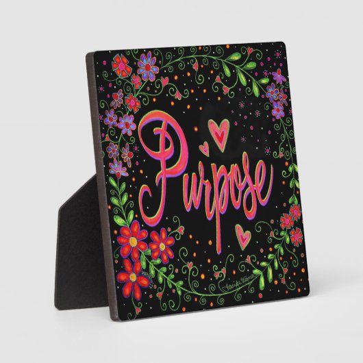 かわいらしハート花お洒落黒い目的 フォトプラーク (正面)