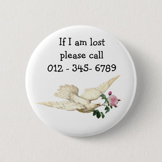 かわいらしバラで鳩連絡声 缶バッジ (正面)