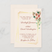 かわいらしバラと金ゴールド 招待状 (正面/裏面)