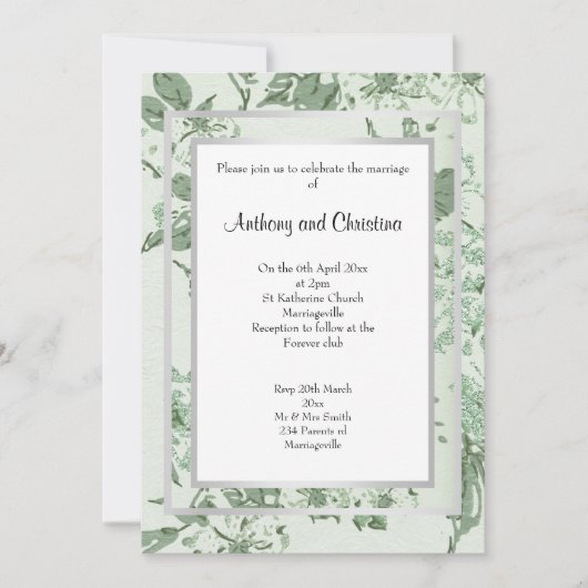 かわいらしバラセージ緑結婚銀 招待状 (正面)