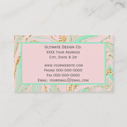 かわいらしバラピンククォーツ大理石と金ゴールド 名刺 (裏面)