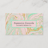 かわいらしバラピンククォーツ大理石と金ゴールド 名刺 (正面)