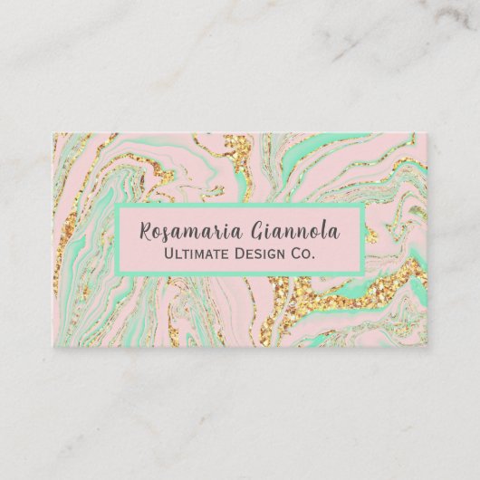 かわいらしバラピンククォーツ大理石と金ゴールド 名刺 (正面)