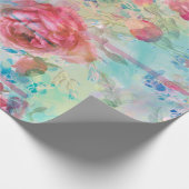 かわいらしバラフローラ絵を描水彩デザイン ラッピングペーパー (角)