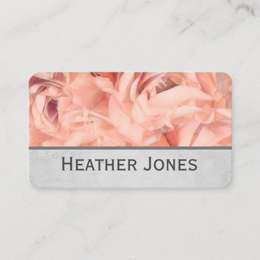 かわいらしバラ花びらピンクとグレーのフローラ 名刺 (正面)