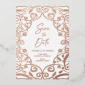 かわいらしバラ金ゴールドフローラレ結婚ース 箔招待状 (正面)