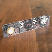 かわいらしバラ金ゴールド幾何学花イラストレーション デスクネームプレート (側面)