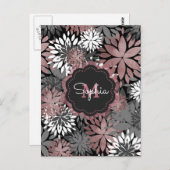 かわいらしバラ金ゴールド幾何学花イラストレーション ポストカード (正面/裏面)