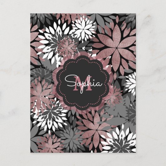 かわいらしバラ金ゴールド幾何学花イラストレーション ポストカード (正面)