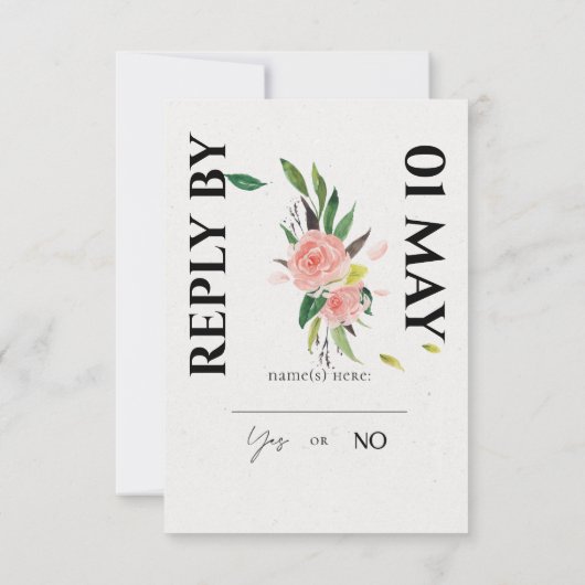 かわいらしバラ&リーフ結婚式RSVPカード 出欠カード (裏面)
