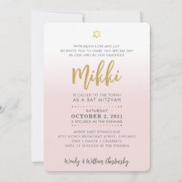 かわいらしバルミツワー淡い色のピンク金ゴールドエレガント脚本 招待状