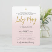 かわいらしバルミツワー淡い色のピンク金ゴールドエレガント脚本 招待状 (スタンド正面)