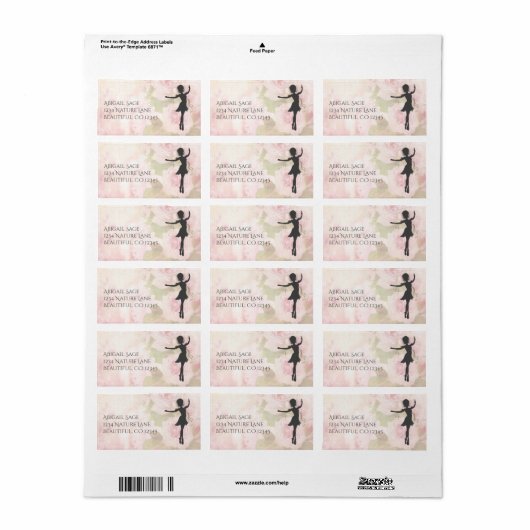 かわいらしバレリーナオンピンクローゼバレエの住所 ラベル (フルシート)