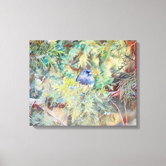 かわいらしバードインブルースフォトアートプリント キャンバスプリント (正面)
