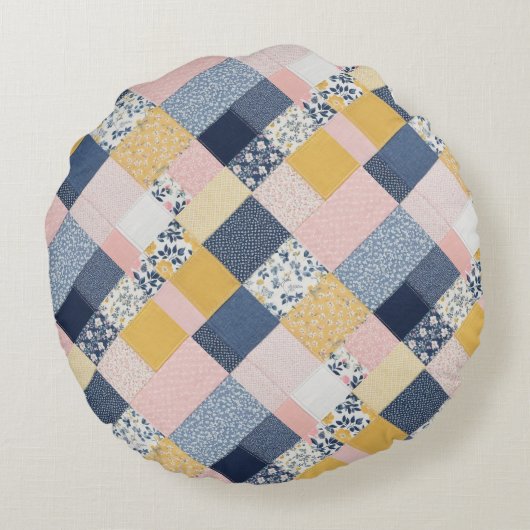 かわいらしパッチワーク効果防峰パターン国スタイル ラウンドクッション (裏面)