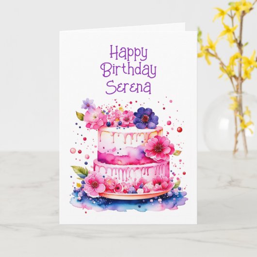 かわいらしパーソナライズされたお洒落女の誕生日 カード (黄色い花)