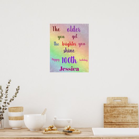 かわいらしパーソナライズされたカラフル100番目の誕生日名 ポスター (キッチン)