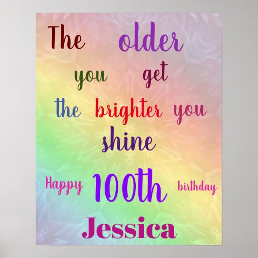 かわいらしパーソナライズされたカラフル100番目の誕生日名 ポスター (正面)