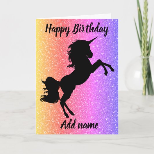 かわいらしパーソナライズされたユニコーン誕生日 カード (正面)