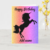 かわいらしパーソナライズされたユニコーン誕生日 カード (黄色い花)